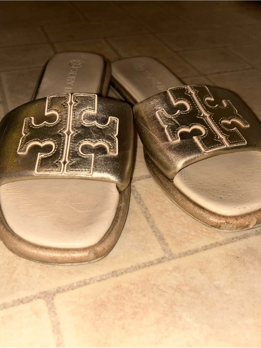 Tory Burch Metallic Gold Leather Slide Mules